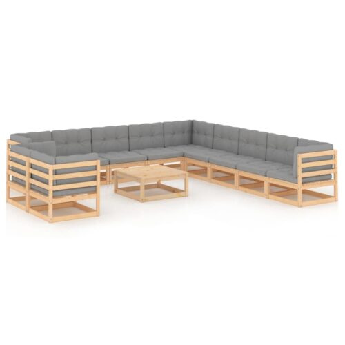 12-Piece Garden Lounge Set with Cushions Pine Wood Outdoor Patio Furniture