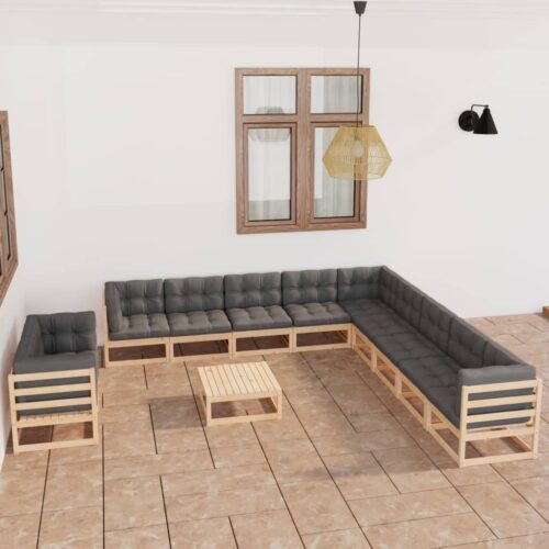 12-Piece Garden Lounge Set with Cushions Pine Wood Outdoor Patio Furniture - Image 2