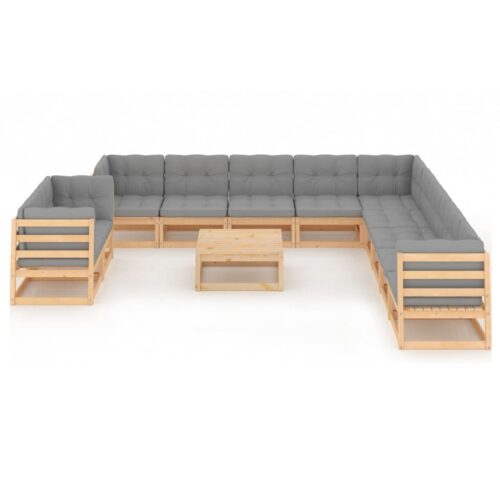 12-Piece Garden Lounge Set with Cushions Pine Wood Outdoor Patio Furniture - Image 3