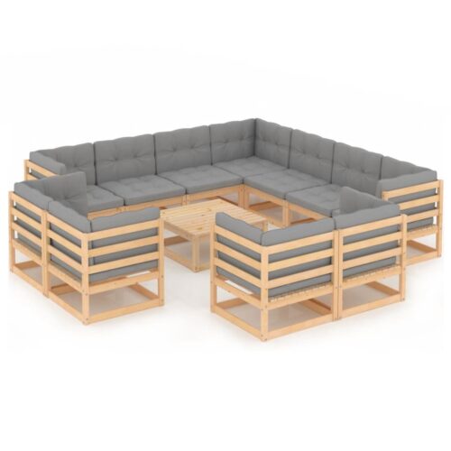 12-Piece Garden Lounge Set with Cushions Pine Wood Outdoor Patio Furniture