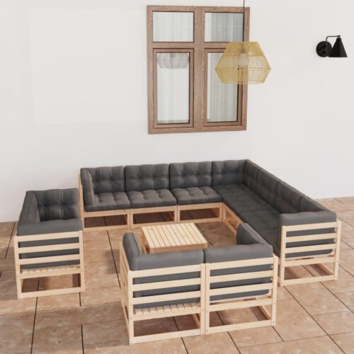 12-Piece Garden Lounge Set with Cushions Pine Wood Outdoor Patio Furniture - Image 2