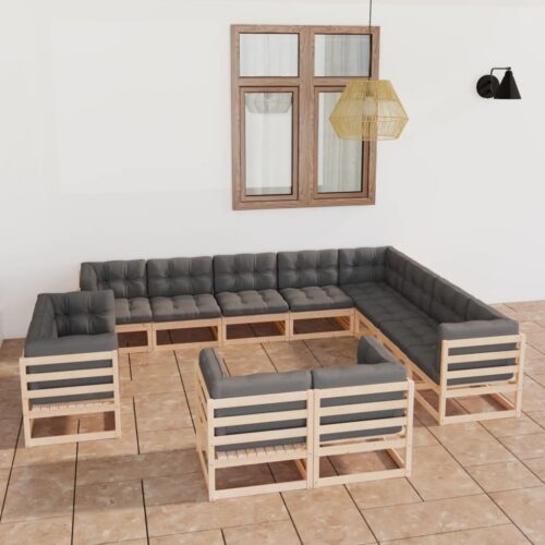 12-Piece Garden Lounge Set with Cushions Pine Wood Outdoor Patio Furniture - Image 2