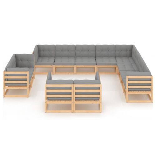 12-Piece Garden Lounge Set with Cushions Pine Wood Outdoor Patio Furniture - Image 3