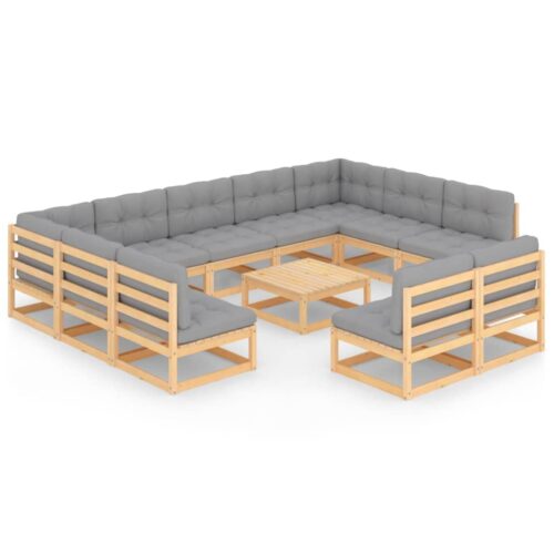12-Piece Garden Lounge Set with Cushions Pine Wood Outdoor Patio Furniture