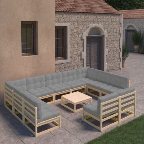 12-Piece Garden Lounge Set with Cushions Pine Wood Outdoor Patio Furniture - Image 2