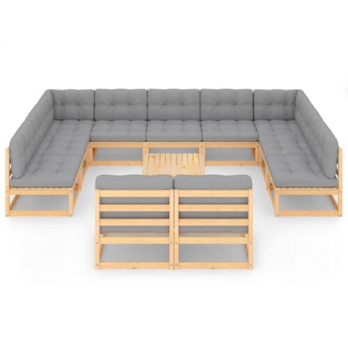 12-Piece Garden Lounge Set with Cushions Pine Wood Outdoor Patio Furniture - Image 3