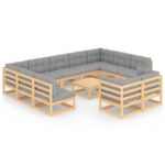 12-Piece Garden Lounge Set with Cushions Pine Wood Outdoor Patio Furniture