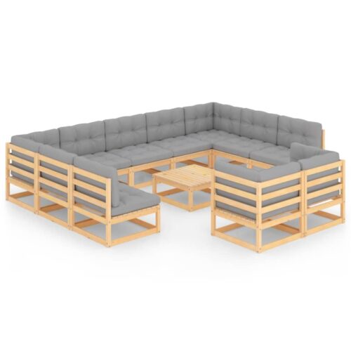 12-Piece Garden Lounge Set with Cushions Pine Wood Outdoor Patio Furniture