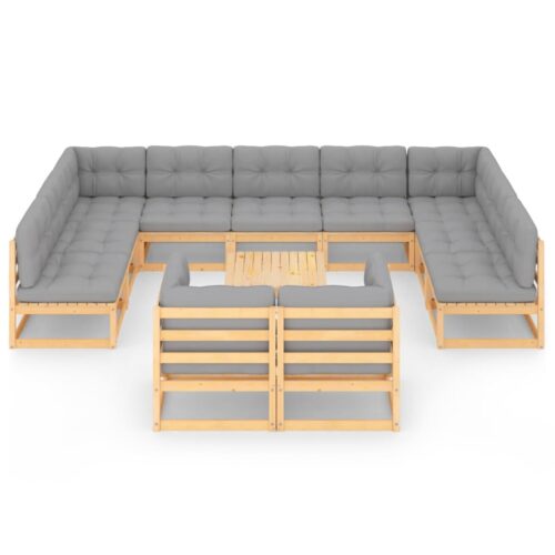 12-Piece Garden Lounge Set with Cushions Pine Wood Outdoor Patio Furniture - Image 3