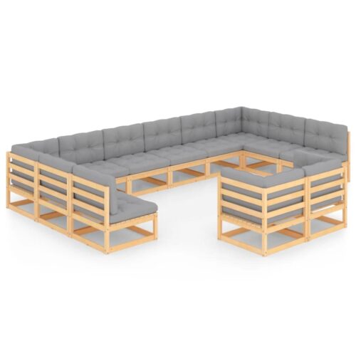 12-Piece Garden Lounge Set with Cushions Pine Wood Outdoor Patio Furniture