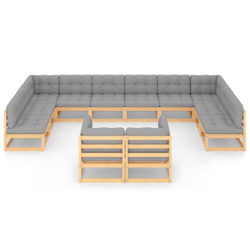 12-Piece Garden Lounge Set with Cushions Pine Wood Outdoor Patio Furniture - Image 3