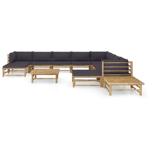 12-Piece Garden Lounge Set with Dark Grey Cushions Bamboo Outdoor Patio Furniture
