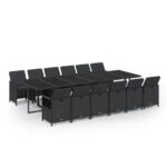 13-Piece Garden Dining Set with Cushions Poly Rattan Wicker Outdoor Patio Furniture Black