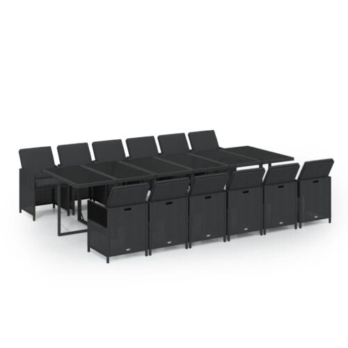 13-Piece Garden Dining Set with Cushions Poly Rattan Wicker Outdoor Patio Furniture Black