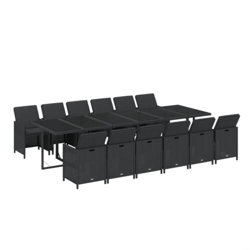 13-Piece Garden Dining Set with Cushions Poly Rattan Wicker Outdoor Patio Furniture Black - Image 3