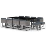 13-Piece Garden Dining Set with Cushions Poly Rattan Wicker Outdoor Patio Furniture Grey
