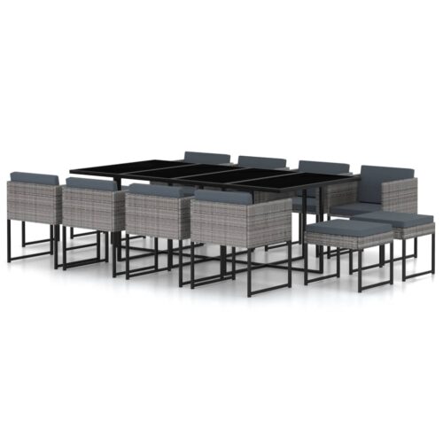 13-Piece Garden Dining Set with Cushions Poly Rattan Wicker Outdoor Patio Furniture Grey