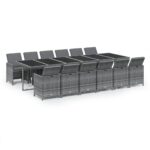 13-Piece Garden Dining Set with Cushions Poly Rattan Wicker Outdoor Patio Furniture Grey