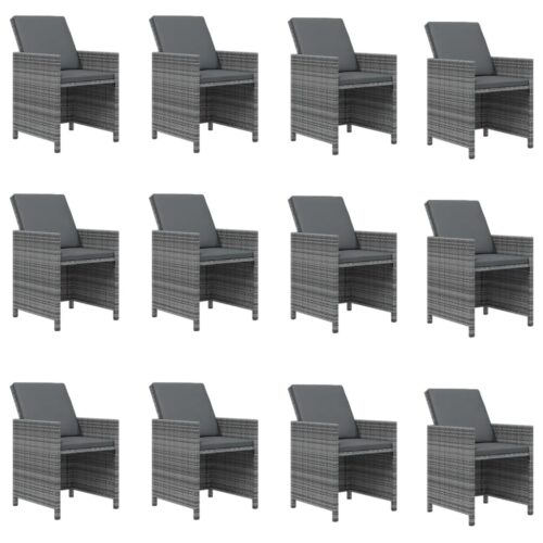 13-Piece Garden Dining Set with Cushions Poly Rattan Wicker Outdoor Patio Furniture Grey - Image 4