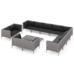 13-Piece Garden Lounge Set with Cushions Poly Rattan Wicker Outdoor Patio Furniture Dark Grey