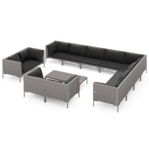 13-Piece Garden Lounge Set with Cushions Poly Rattan Wicker Outdoor Patio Furniture Dark Grey