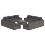 13-Piece Garden Lounge Set with Cushions Poly Rattan Wicker Outdoor Patio Furniture Grey