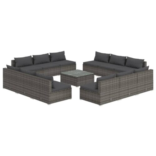 13-Piece Garden Lounge Set with Cushions Poly Rattan Wicker Outdoor Patio Furniture Grey