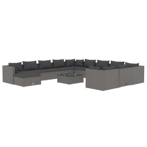 13-Piece Garden Lounge Set with Cushions Poly Rattan Wicker Outdoor Patio Furniture Grey