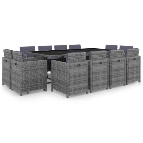 13-Piece Outdoor Dining Set with Cushions Poly Rattan Wicker Outdoor Patio Furniture Anthracite