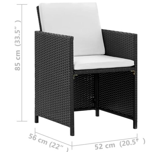 13-Piece Outdoor Dining Set with Cushions Poly Rattan Wicker Outdoor Patio Furniture Black - Image 9