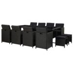 13-Piece Outdoor Dining Set with Cushions Poly Rattan Wicker Outdoor Patio Furniture Black