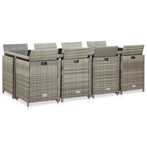 13-Piece Outdoor Dining Set with Cushions Poly Rattan Wicker Outdoor Patio Furniture Grey - Image 3