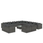 14-Piece Garden Lounge Set with Cushions Grey Poly Rattan Wicker Outdoor Patio Furniture