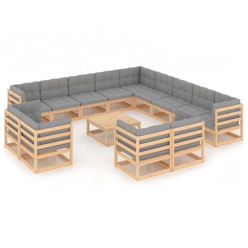 14-Piece Garden Lounge Set with Cushions Pine Wood Outdoor Patio Furniture