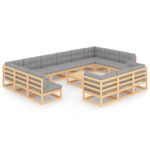 14-Piece Garden Lounge Set with Cushions Pine Wood Outdoor Patio Furniture