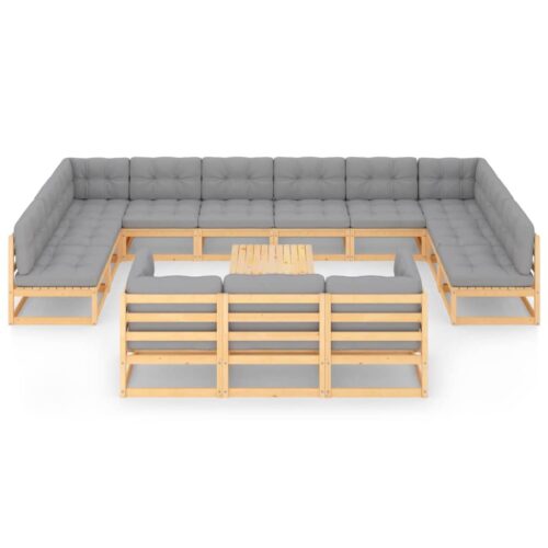 14-Piece Garden Lounge Set with Cushions Pine Wood Outdoor Patio Furniture - Image 3