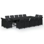 15-Piece Garden Dining Set with Cushions Poly Rattan Wicker Outdoor Patio Furniture Black