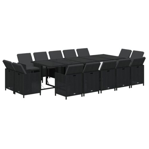 15-Piece Garden Dining Set with Cushions Poly Rattan Wicker Outdoor Patio Furniture Black - Image 3