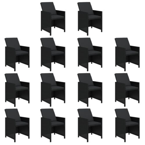 15-Piece Garden Dining Set with Cushions Poly Rattan Wicker Outdoor Patio Furniture Black - Image 4