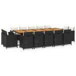 15-Piece Garden Dining Set with Cushions Poly Rattan Wicker Outdoor Patio Furniture Black