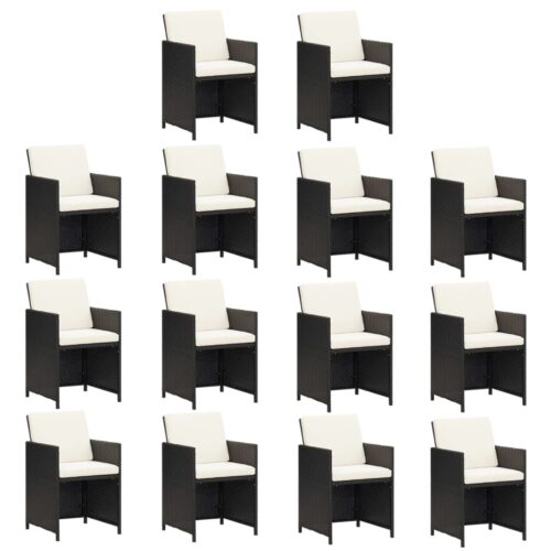 15-Piece Garden Dining Set with Cushions Poly Rattan Wicker Outdoor Patio Furniture Black - Image 4