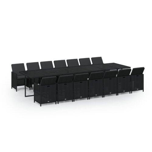 15-Piece Garden Dining Set with Cushions Poly Rattan Wicker Outdoor Patio Furniture Black