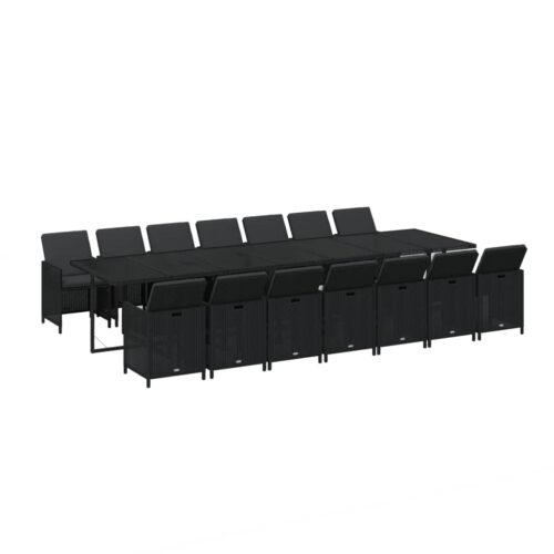 15-Piece Garden Dining Set with Cushions Poly Rattan Wicker Outdoor Patio Furniture Black - Image 3