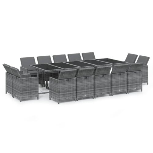 15-Piece Garden Dining Set with Cushions Poly Rattan Wicker Outdoor Patio Furniture Grey