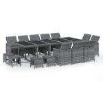 15-Piece Garden Dining Set with Cushions Poly Rattan Wicker Outdoor Patio Furniture Grey