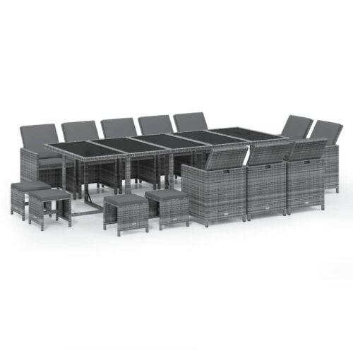 15-Piece Garden Dining Set with Cushions Poly Rattan Wicker Outdoor Patio Furniture Grey