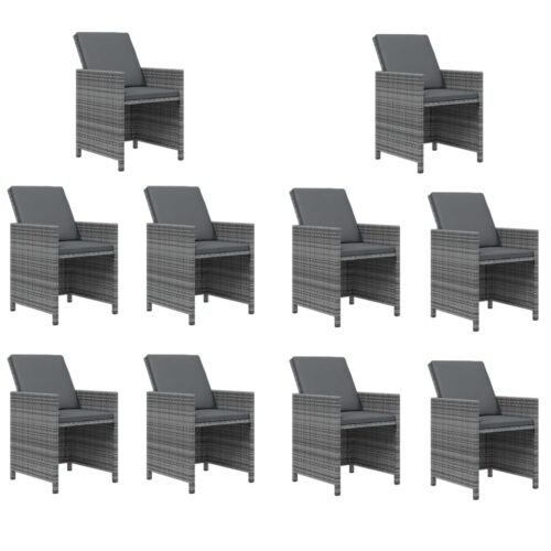 15-Piece Garden Dining Set with Cushions Poly Rattan Wicker Outdoor Patio Furniture Grey - Image 4