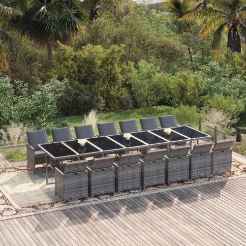 15-Piece Garden Dining Set with Cushions Poly Rattan Wicker Outdoor Patio Furniture Grey - Image 2