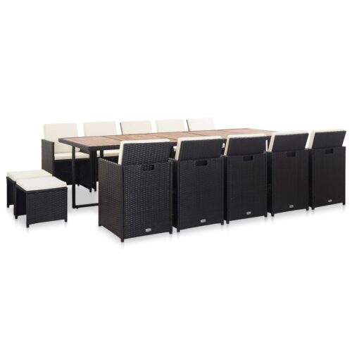 15-Piece Outdoor Dining Set with Cushions Poly Rattan Wicker Outdoor Patio Furniture Black - Image 2