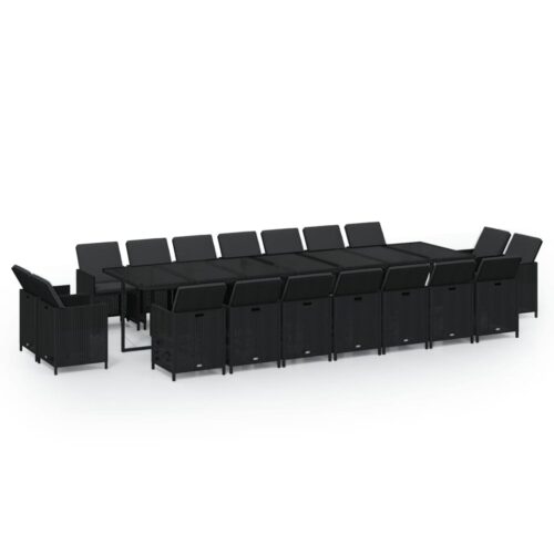 19-Piece Garden Dining Set with Cushions Poly Rattan Wicker Outdoor Patio Furniture Black